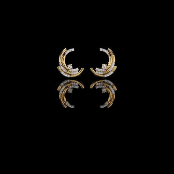 Modern Crescent Round Moissanite Diamond Hoop Arc Earrings with Round Diamond Accents