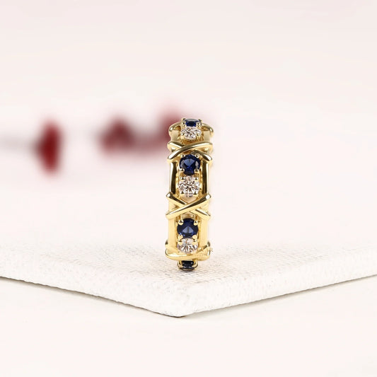 Blue Sapphire and Colorless Lab Diamond Eternity Band