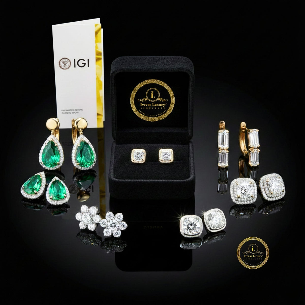 Premium Moissanite Round Multi Stone Cluster Stud Earrings with Exceptional Radiance