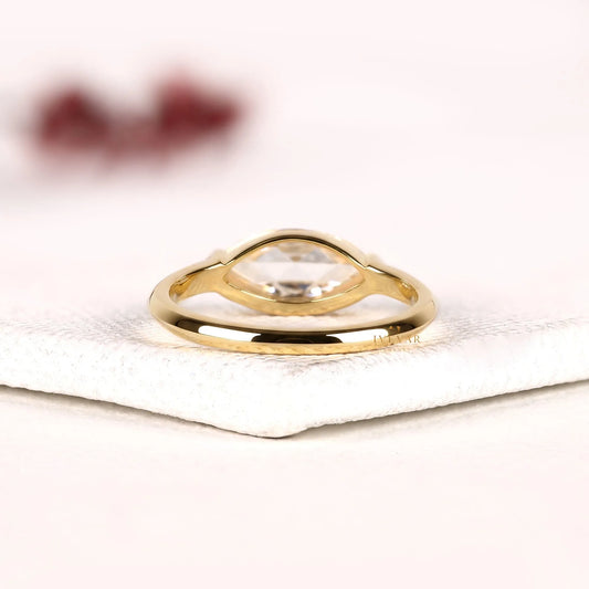 East West Half Bezel Set Marquise Cut Lab Diamond Engagement Ring