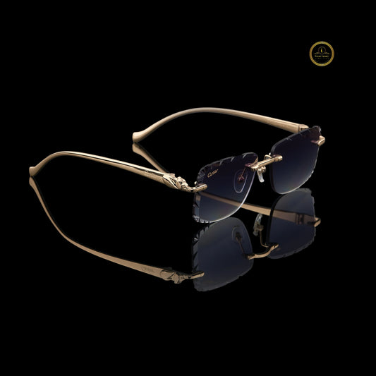 Rimless Rectangular Sunglasses with Deep Blue Gradient Crystal-Cut Lenses