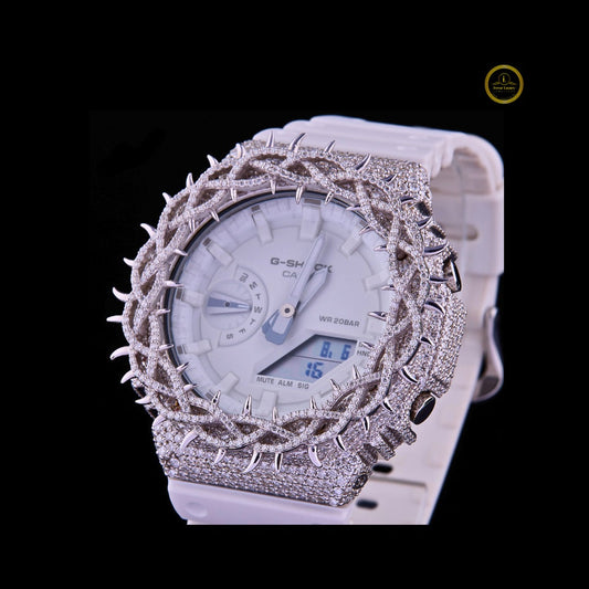 Luxury Custom Moissanite Diamond White Thorn Bezel Timepiece