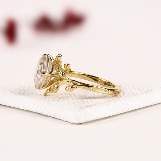 Asscher Cut Lab Diamond Ring with Nature Inspired Leaf Band