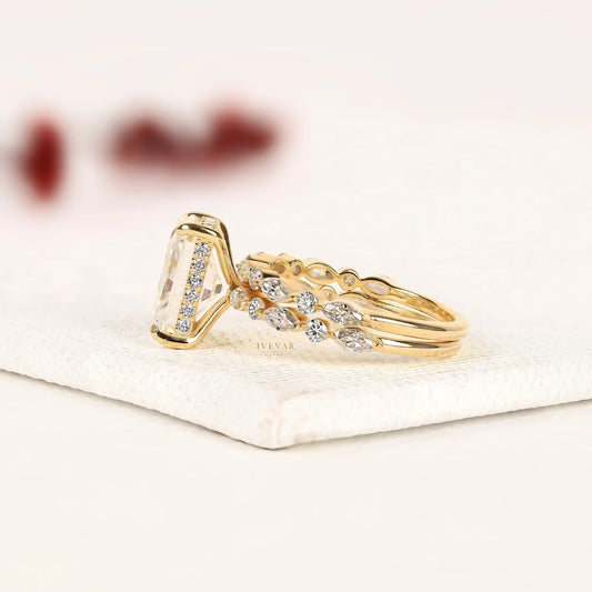 Radiant Cut Lab Diamond Ring Floral Marquise Diamond Band