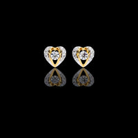 Heart Shaped Moissanite Diamond Stud Earrings with Round Center Stone and Pave Accents