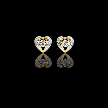 Heart Shaped Moissanite Diamond Stud Earrings with Round Center Stone and Pave Accents