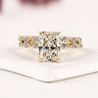 Radiant Cut Solitaire Lab Diamond Engagement Ring with Bridal Marquise Diamond Ring Set