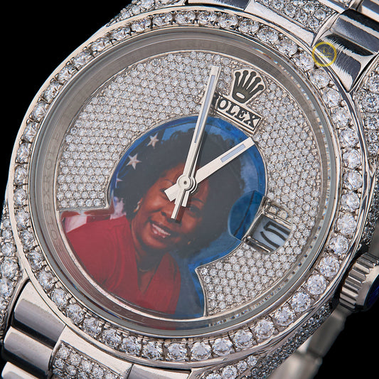 Custom Photo Dial Iced Out Diamond Luxury Watch with Silver Stainless Steel Bracelet