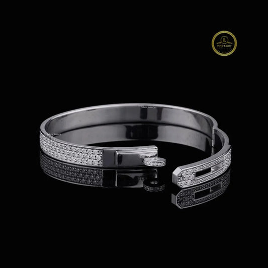 Triple Row Round Lab Grown Diamond Pave Hinged Bangle Bracelet