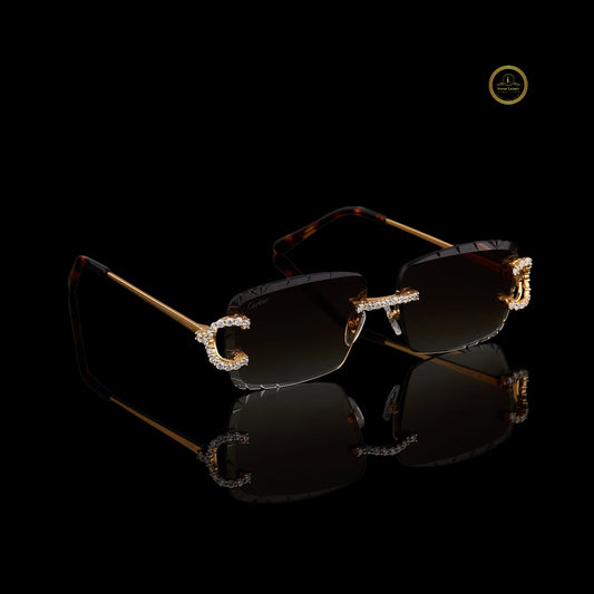 Premium Round Diamond Cut Rimless Sunglasses Luxury Designer Eyewear