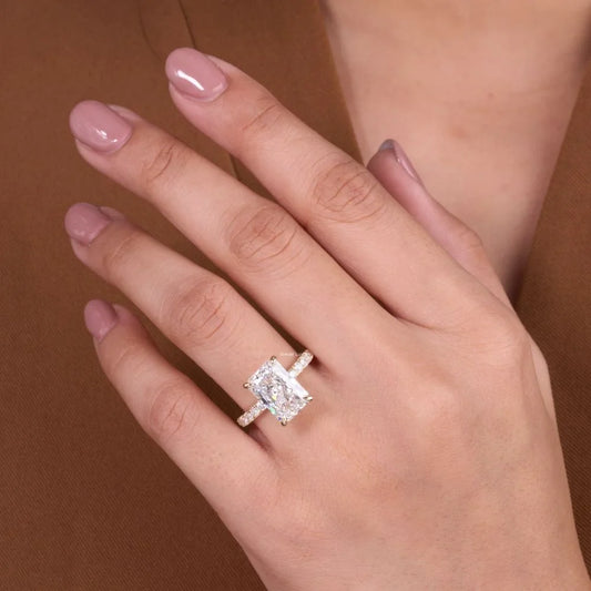 Radiant Cut Solitaire Lab Diamond Pave Wedding Ring