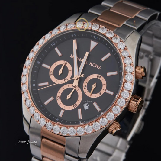 Round Cut Diamond Bezel Two-Tone Chronograph Bracelet Watch