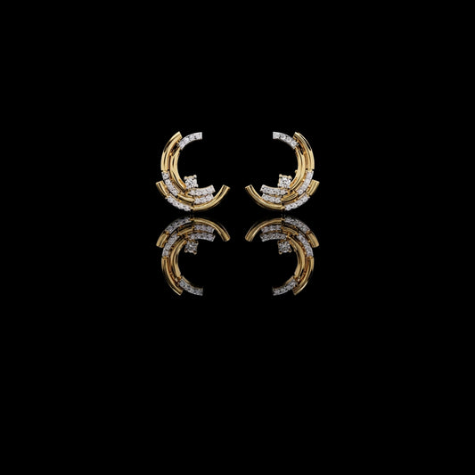 0.21 TCW Modern Crescent Round Cut Moissanite Hoop Arc Earrings with Round Diamond Accents