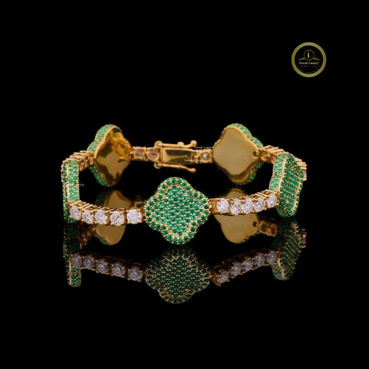 Green Clover Cut Lab Grown Diamond Tennis Bracelet