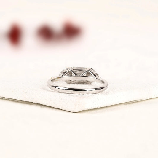 Emerald Cut Three Stone Moissanite Diamond Ring
