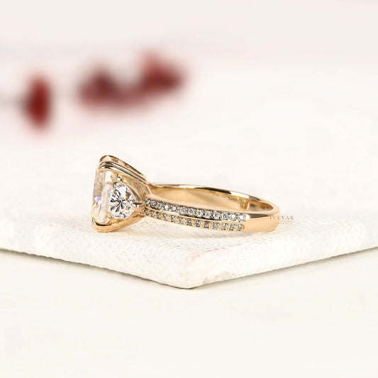 Cushion Cut Three Stone Lab Diamond Engagement Ring