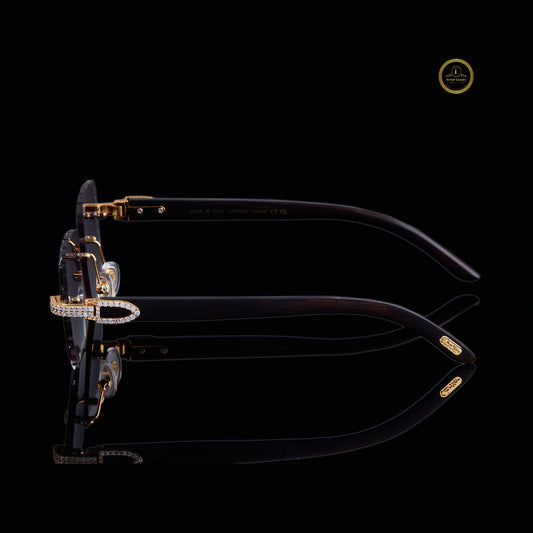 Custom Luxury Rimless Sunglasses Featuring Diamond Set Gold Accents