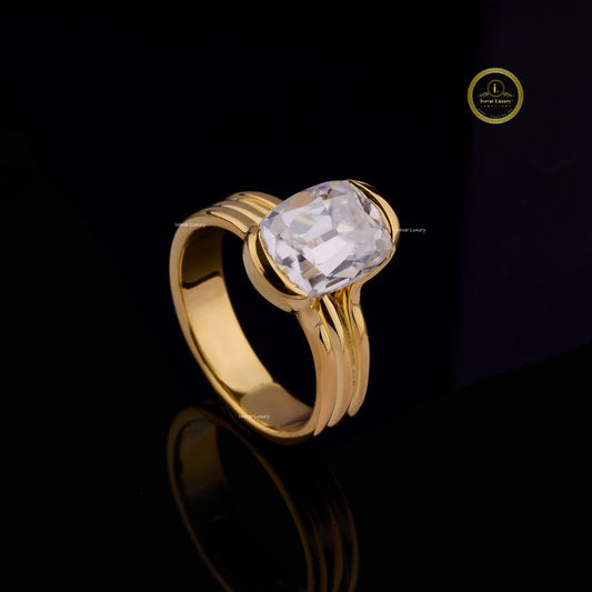 Elongated Cushion Bezel Solitaire Moissanite Diamond Ring
