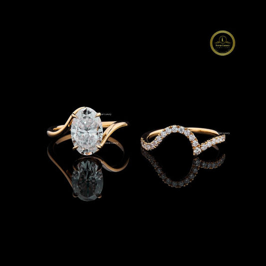 Oval Cut Moissanite Diamond Bypass Pave Engagement Ring
