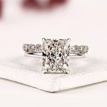 Radiant Cut Solitaire Moissanite Diamond Bridal Ring Set with Pave Band