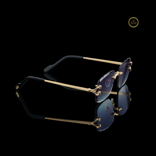 Premium Gold Rimless Sunglasses with Blue Smoke Gradient Lenses