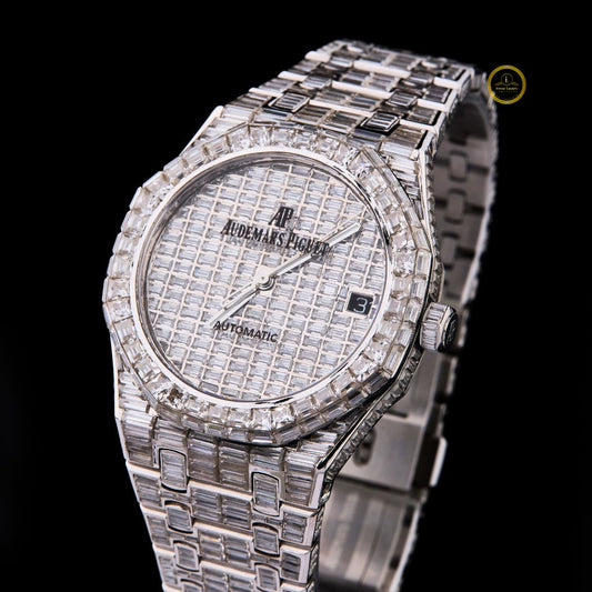 Full Iced Out Baguette Diamond Watch with Invisible-Set Dial & Bracelet
