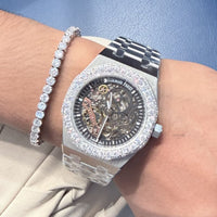 Skeleton Dial Diamond Watch with Round-Cut Bracelet