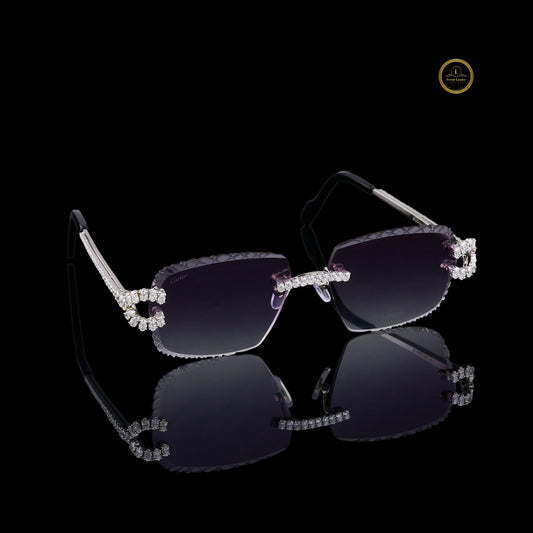 Oval Cut Diamond Premium Crystal Studded Rimless Sunglasses with Luxury Diamond Inspired Detailing