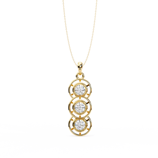 Three Stone Drop Pendant with Round Cut Solitaire Moissanite