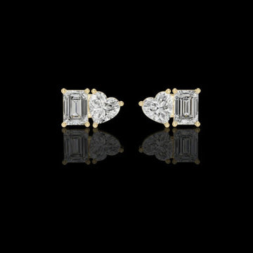1.5 CT Dual Spark Heart & Emerald Cut moissanite Diamond Stud Earrings