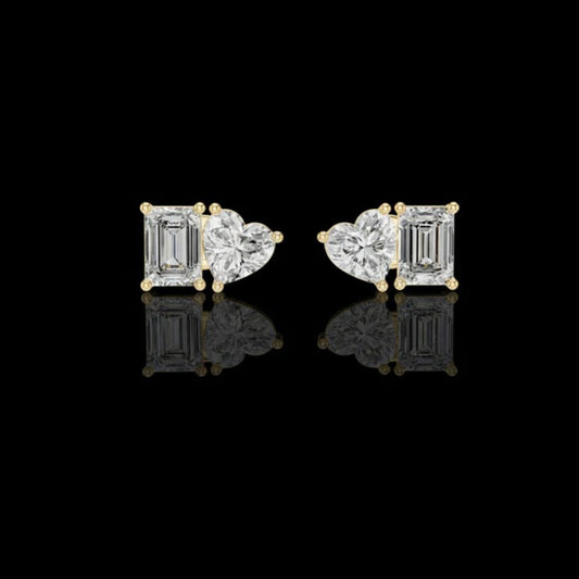 1.5 CT Dual Spark Heart & Emerald Cut moissanite Diamond Stud Earrings