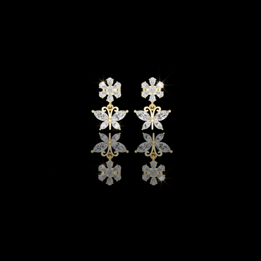 1.59 TCW Desire Moissanite Multi Cut Diamond Butterfly Drop Earrings Floral-Inspired Fine Jewelry