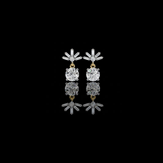 0.86 TCW Stunning Moissanite Diamond Baguette and Round Brilliant Cut Harmony Earring