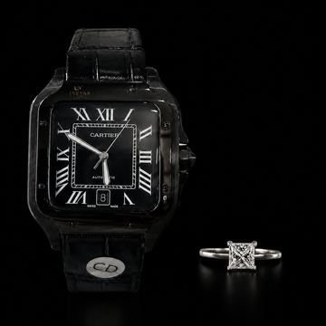 Timeless Elegance Cartier Inspired Watch & Princess Cut Moissanite Diamond Ring Set