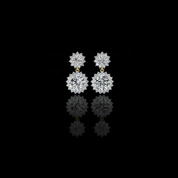 2.80 TCW Sunburst Floral Halo Round Brilliant Moissanite Diamond Drop Earring