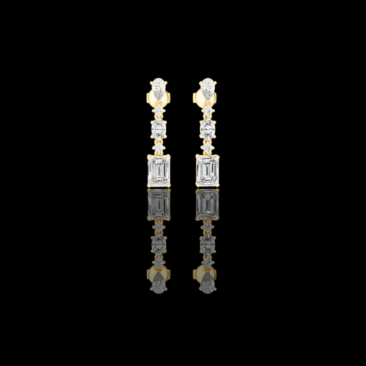 Regal Lineage Emerald Cut Moissanite Diamond Drop Earrings with Pear & Oval Accents