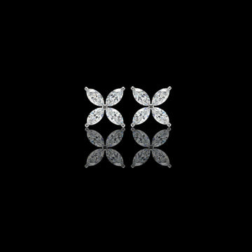 0.88 TCW Contemporary Luxury Marquise Cut Moissanite Diamond Four Petal Floral Stud Earring
