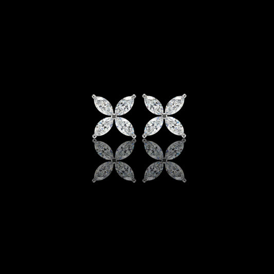 0.88 TCW Contemporary Luxury Marquise Cut Moissanite Diamond Four Petal Floral Stud Earring