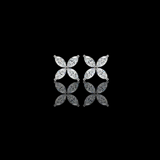 Contemporary Luxury Marquise Cut Lab Grown Diamond Four Petal Floral Stud Earring
