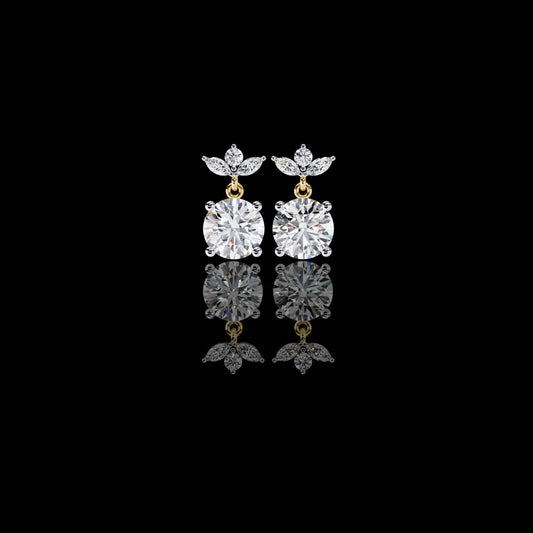 1.84 CT Luxury Round Cut Moissanite Diamond Drop Earrings with Marquise Cut Crystal Floral Top Cluster