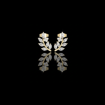Charming Moissanite Diamond Marquise Cut Leaf Climber Earrings Nature Inspired