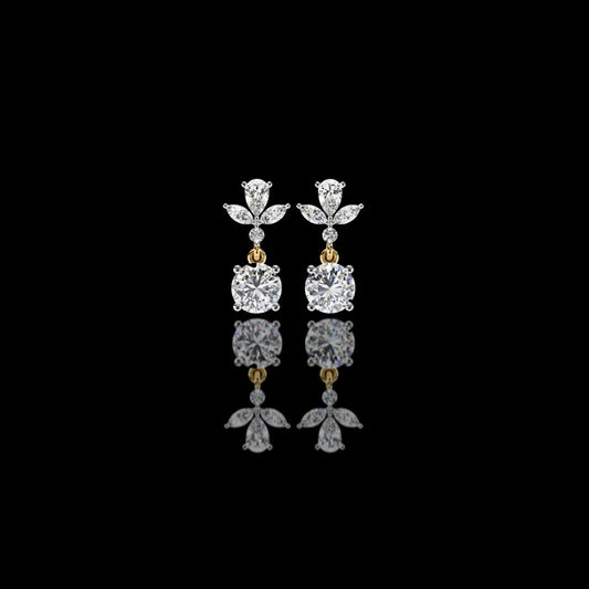 0.83 CT Elegant Pear and Marquise Cut Floral Cluster Drop Moissanite Earrings with Round Solitaire Dangles