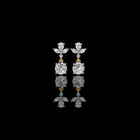 2.00 CT Elegant Pear and Marquise Cut Floral Cluster Drop Moissanite Earrings with Round Solitaire Dangles