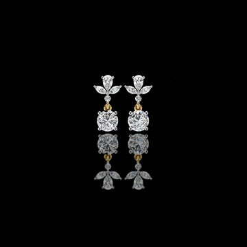 2.00 CT Elegant Pear and Marquise Cut Floral Cluster Drop Moissanite Earrings with Round Solitaire Dangles