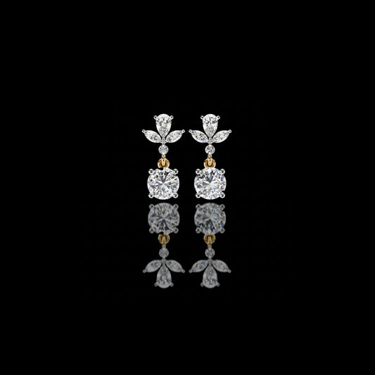 Elegant Pear and Marquise Cut Floral Cluster Drop Lab Grown Earrings with Round Solitaire Dangles