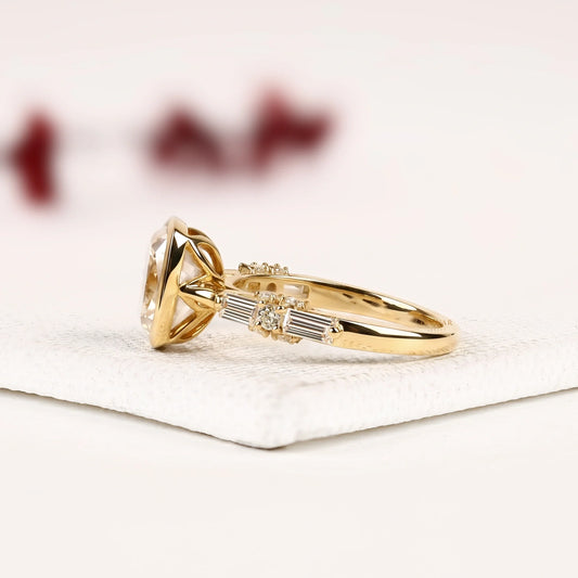 Bezel Set Rose Cushion Cut Lab Diamond Ring For Her