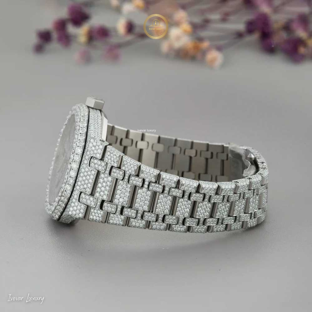 Full Iced Out Round Cut Diamond Watch with Pavé Dial and Integrated Bracelet - View 3