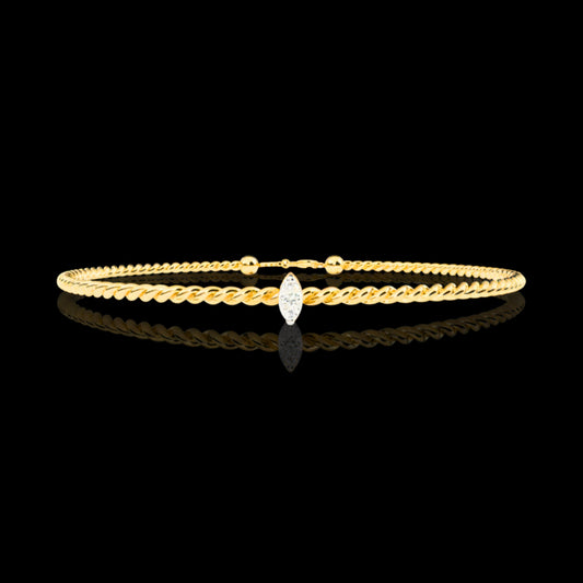 Minimalist Marquise Moissanite Diamond Twisted Rope Bangle For Her