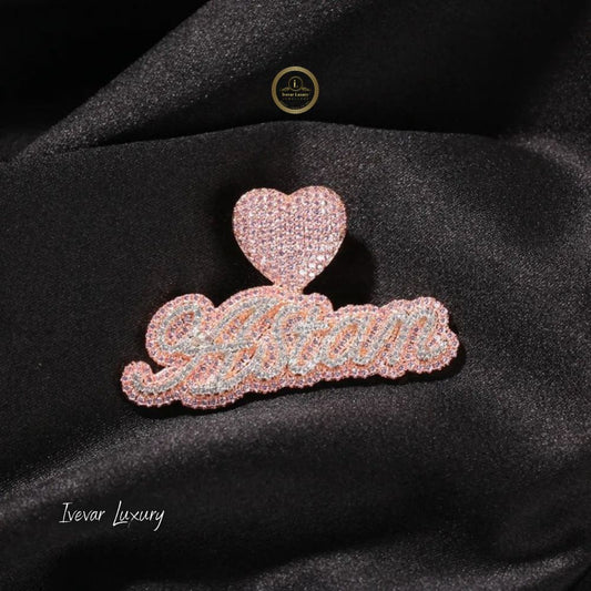 Custom Amour Heart Design lab Created Diamond Iced-Out Script Pendant