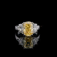 Fancy Yellow Cushion Cut Three Stone Lab Grown Ring